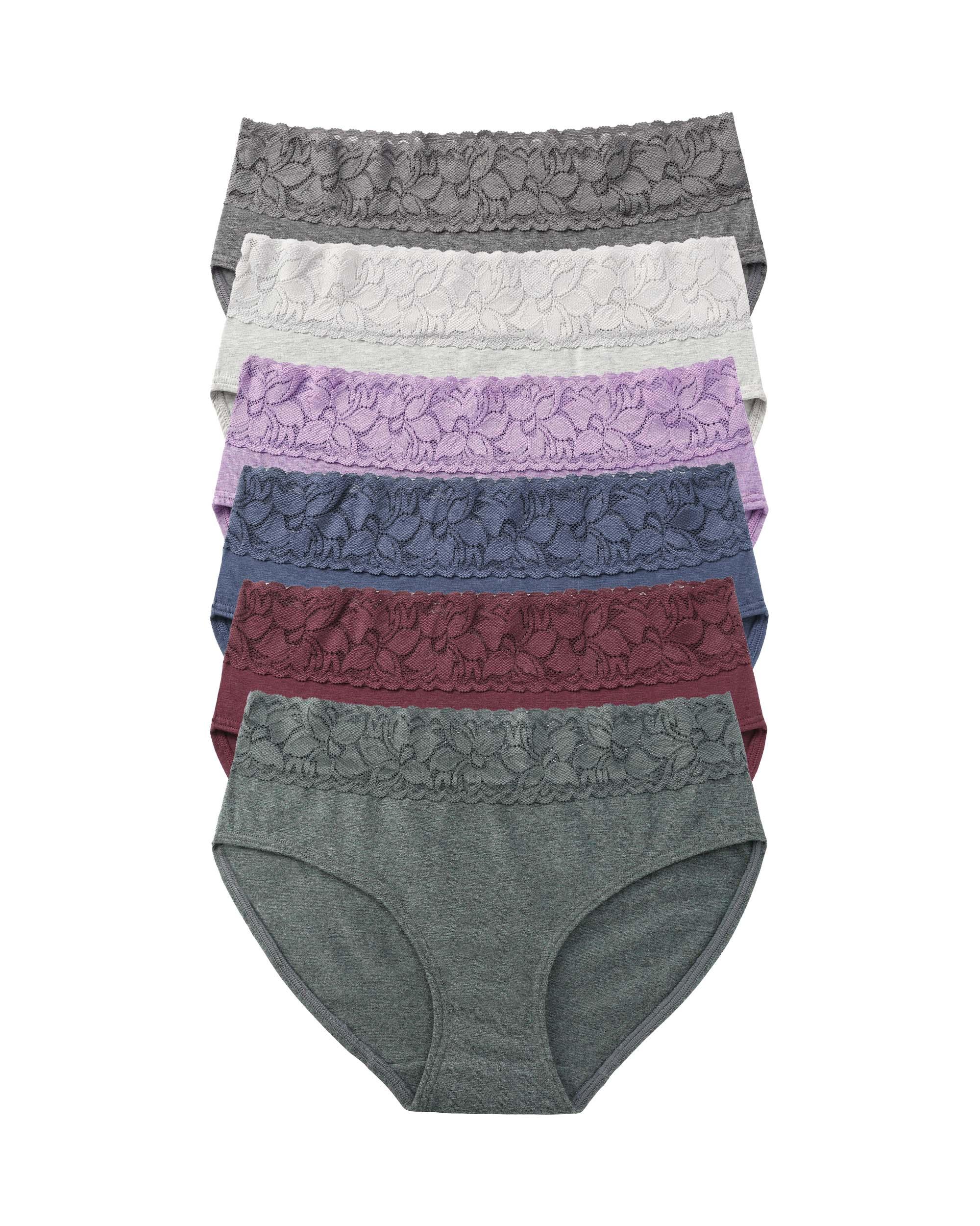 Girls 6-Pack Cotton Lace Trim Underwear Soft Mid Rise Briefs