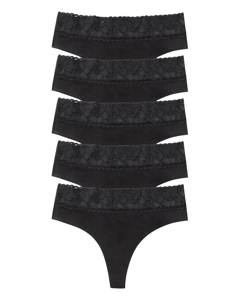 Altheanray Lace Cotton Seamless Thongs - Black - ALTHEANRAY